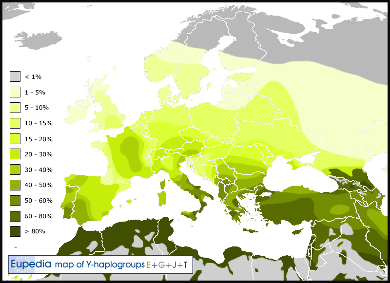 Y-ADN en Europe, Moyen-Orient et Afrique du Nord
